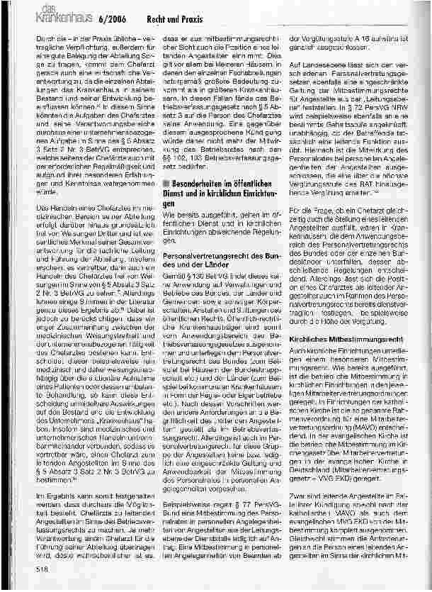 Vorschauseite 2: Recht und Praxis - Chefarzt als leitender Angestellter