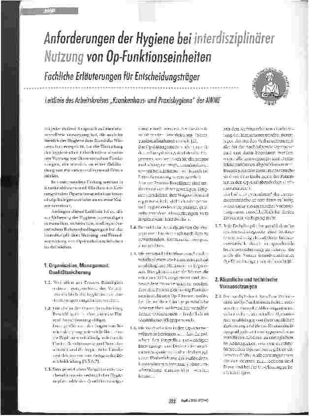 Vorschauseite 1: Anforderungen der Hygiene bei interdisziplinärer Nutzung von Op-Funktionseinheiten