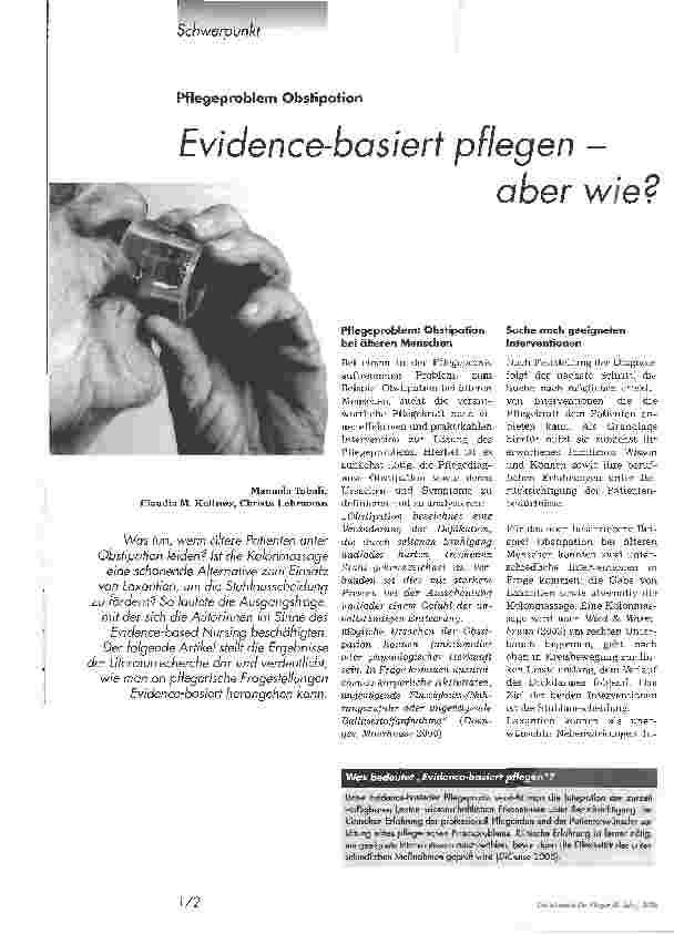 Vorschauseite 1: Pflegeproblem ObstipationEvidence-basiert pflegen - aber wie?