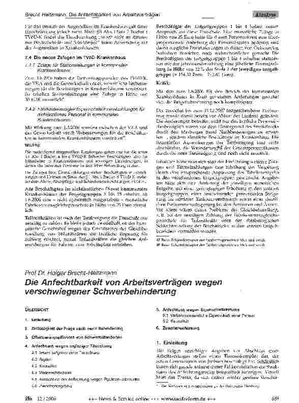 Vorschauseite 1: Die Anfechtbarkeit von Arbeitsverträgen wegen verschwiegener Schwerbehinderung
