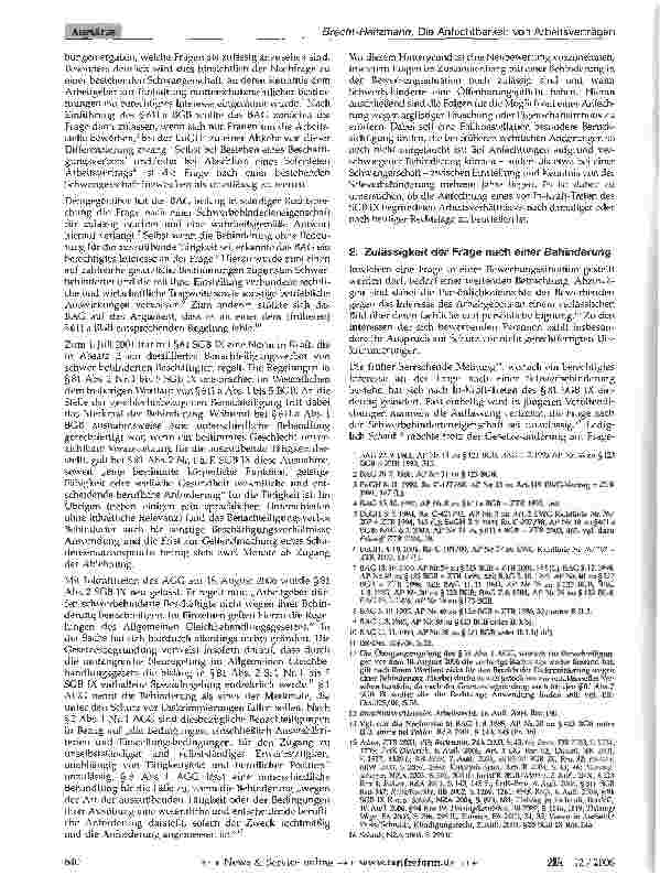 Vorschauseite 2: Die Anfechtbarkeit von Arbeitsverträgen wegen verschwiegener Schwerbehinderung