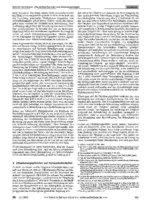 Vorschauseite 3: Die Anfechtbarkeit von Arbeitsverträgen wegen verschwiegener Schwerbehinderung