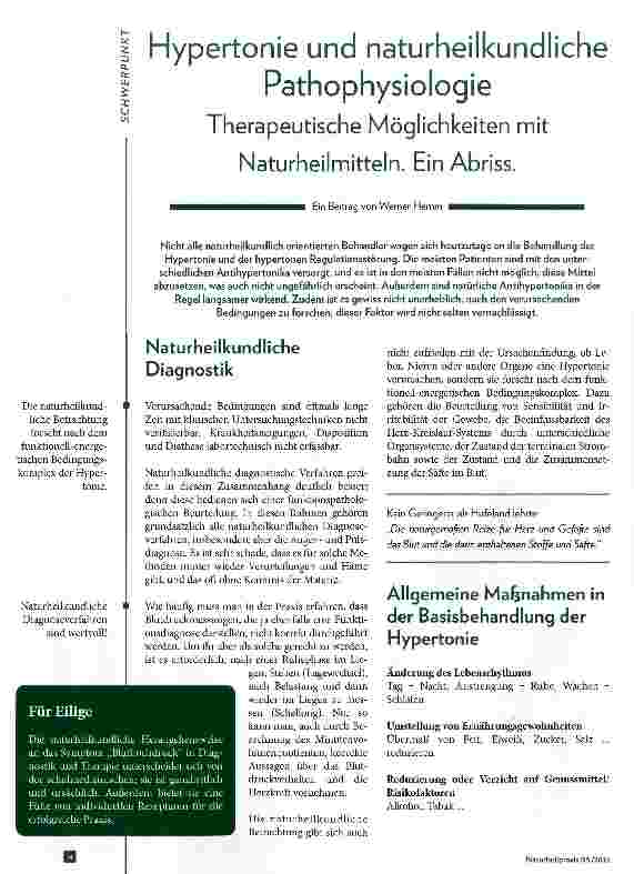 Vorschauseite 1: Hypertonie und naturheilkundliche PathophysiologieTherapeutische Möglichkeiten mit Naturheilmitteln. Ein Abriss.