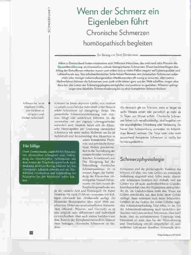 Vorschauseite 1: Wenn der Schmerz ein Eigenleben führt Chronische Schmerzen homöopathisch begleiten