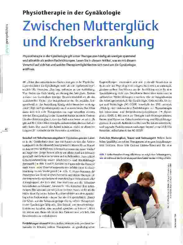 Vorschauseite 1: Physiotherapie in der Gynäkologie Zwischen Mutterglück und Krebserkrankung
