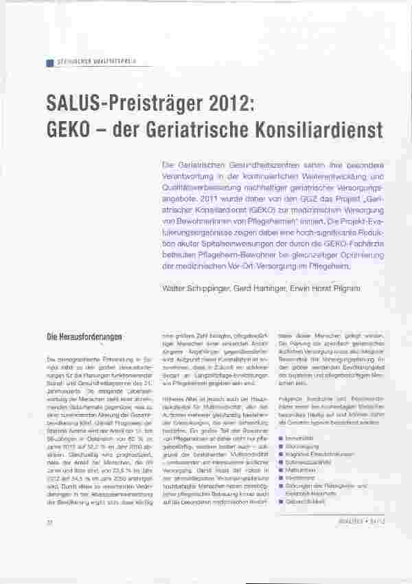 Vorschauseite 1: SALUS-Preisträger 2012: GEKO der Geriatrische Konsiliardienst