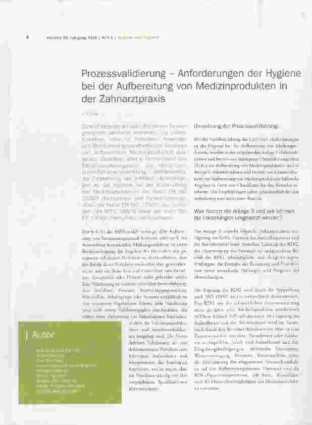 Vorschauseite 1: Prozessvalidierung Anforderungen der Hygiene bei der Aufbereitung von Medizinprodukten in der Zahnarztpraxis