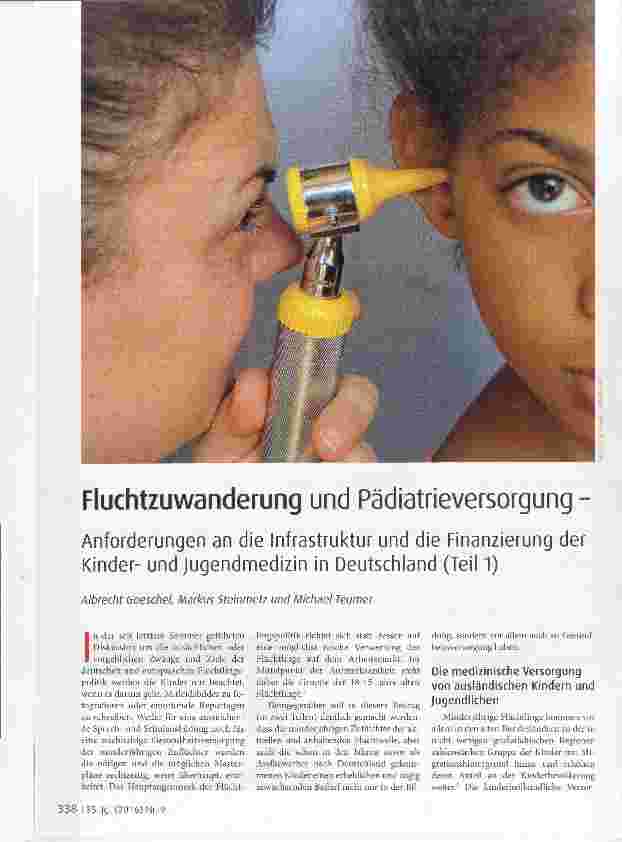 Vorschauseite 1: Fluchtzuwanderung und Pädiatrieversorgung - Anforderungen an die Infrastruktur und die Finanzierung der Kinderund Jugendmedizin in Deutschland (Teil 1)
