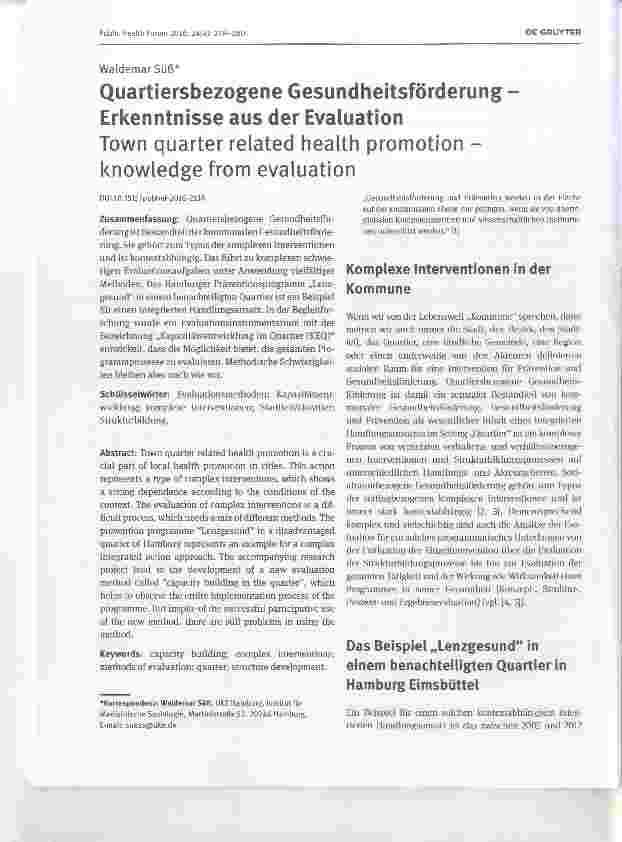 Vorschauseite 1: Quartiersbezogene Gesundheitsförderung Erkenntnisse aus der Evaluation