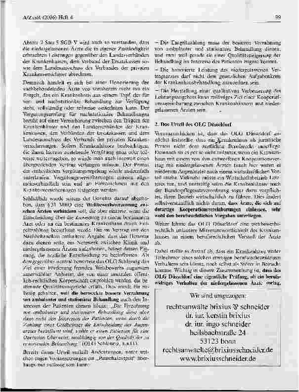 Vorschauseite 3: Pauschalentgelte von Krankenhäusern an niedergelassene Ärzte - zulässige Zuweiserbindung oder berufsrechtswidrige Provision?