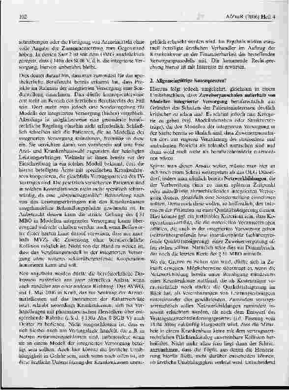 Vorschauseite 6: Pauschalentgelte von Krankenhäusern an niedergelassene Ärzte - zulässige Zuweiserbindung oder berufsrechtswidrige Provision?