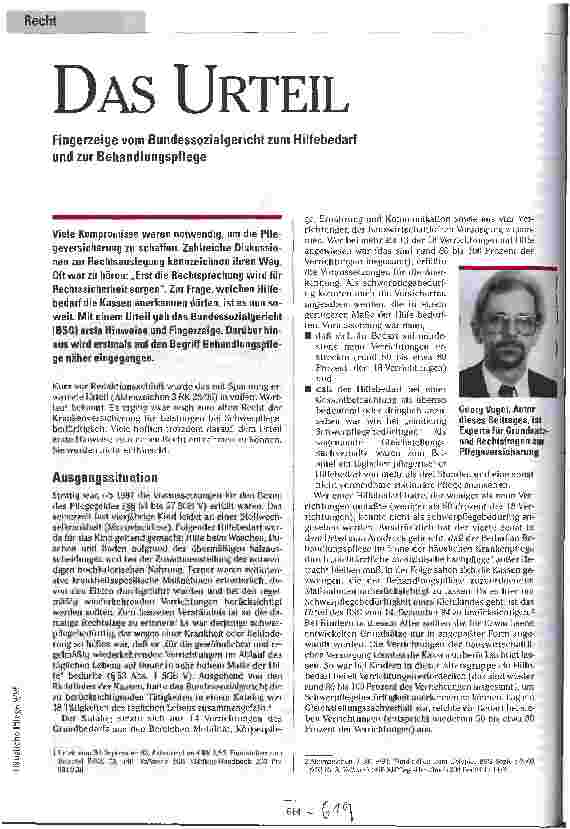 Vorschauseite 1: Das Urteil - Fingerzeige vom Bundessozialgericht zum Hilfebedarf und zur Behandlungspflege