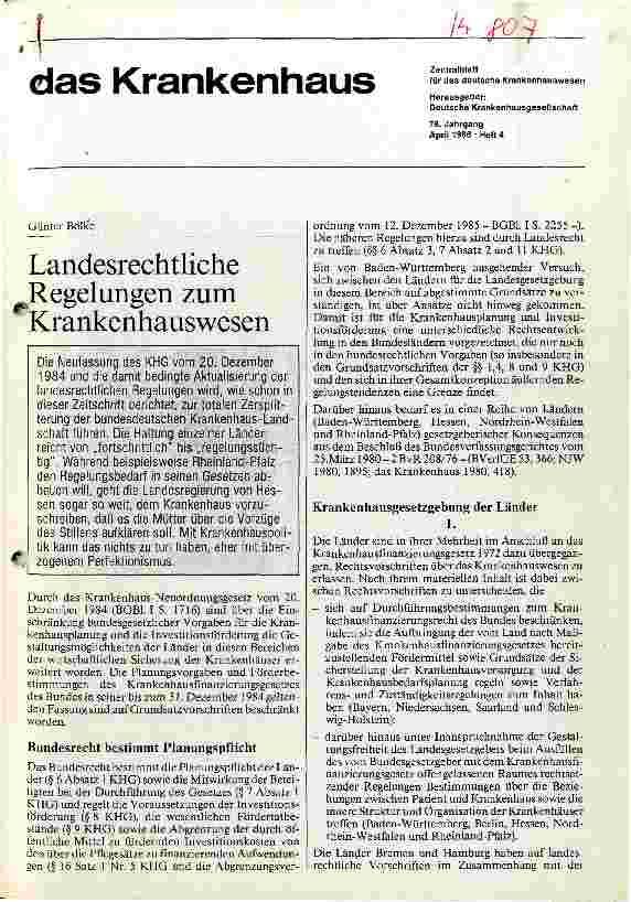 Vorschauseite 1: Landesrechtliche Regelungen zum Krankenhauswesen