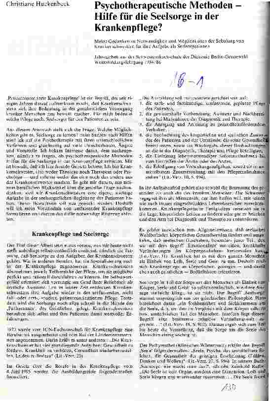 Vorschauseite 1: Psychotherapeutische Methoden - Hilfe für die Seelsorge in der Krankenpflege?