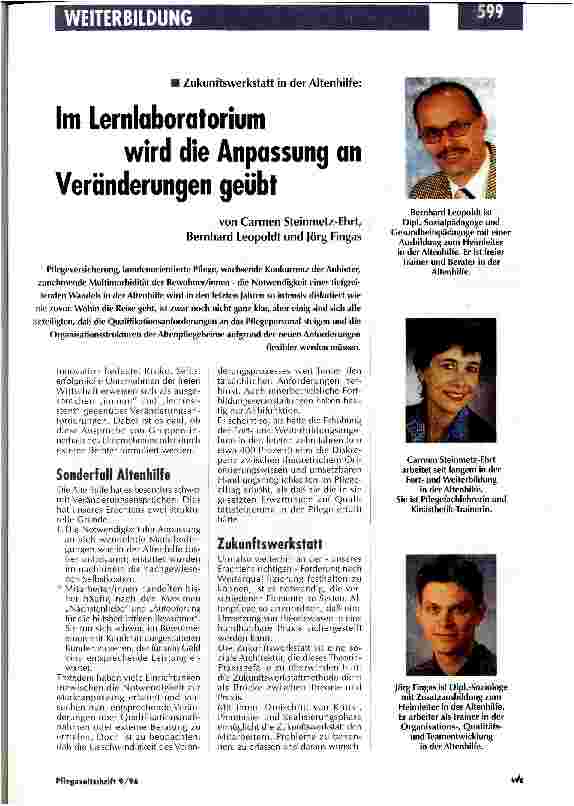 Vorschauseite 1: Im Lernlaboratorium wird die Anpassung an veränderungen geübt Zukunftswerkstatt in der Altenhilfe