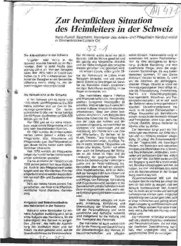 Vorschauseite 1: Zur beruflichen Situation des Heimleiters in der Schweiz