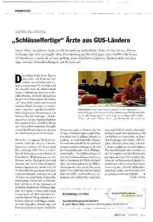 Vorschauseite 1: „Schlüsselfertige Ärzte aus GUS-Ländern