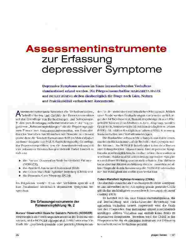 Vorschauseite 1: Assessmentinstrumente zur Erfassung depressiver Symptome