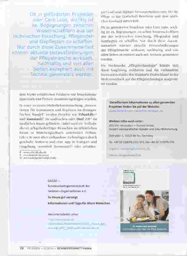 Vorschauseite 4: VON EINZELNEN PFLEGETECHNOLOGIEN ZU TECHNOLOGISCHEN GESAMTKONZEPTEN FÜR DIE PFLEGE