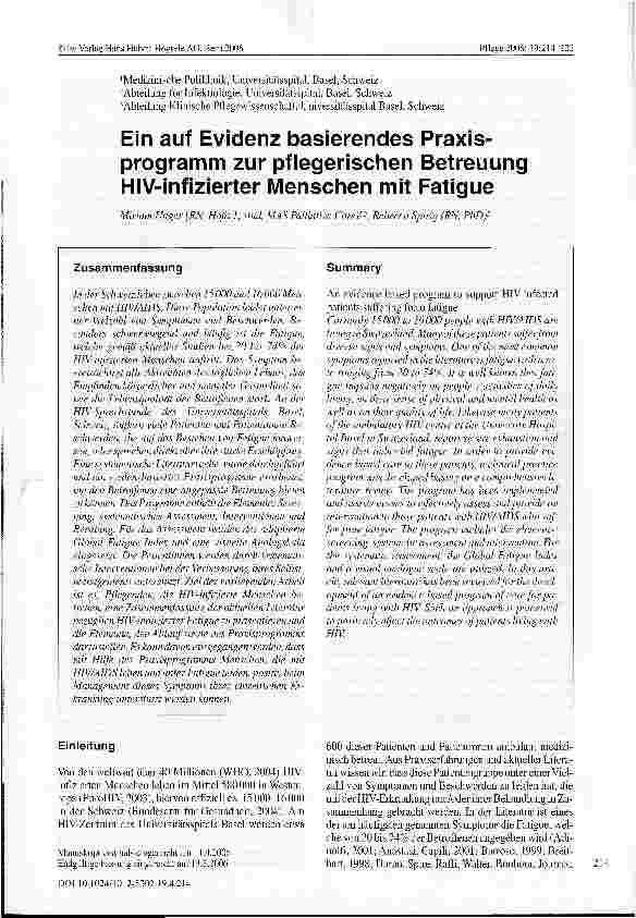 Vorschauseite 1: Ein auf Evidenz basierendes Praxisprogramm zur pflegerischen Betreuung HlV-infizierter Menschen mit Fatigue