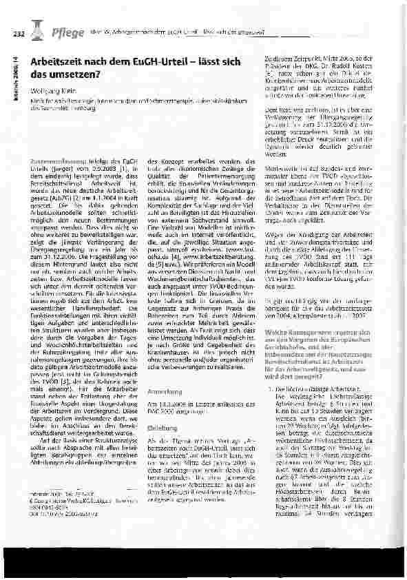 Vorschauseite 1: Arbeitszeit nach dem EuGH-Urteil - lässt sich das umsetzen?