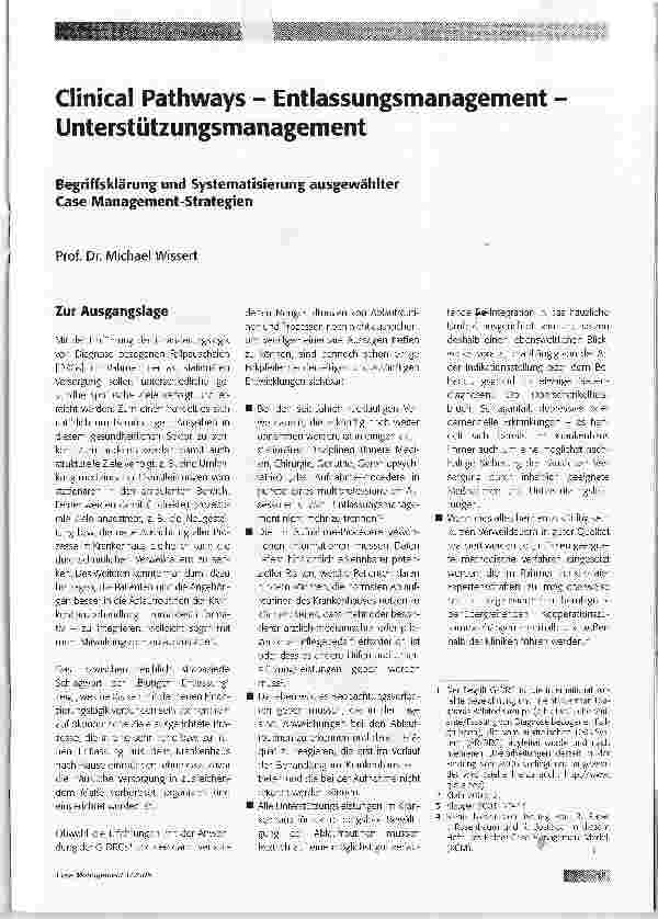 Vorschauseite 1: Clinical Pathways - Entlassungsmanagement Unterstützungsmanagement