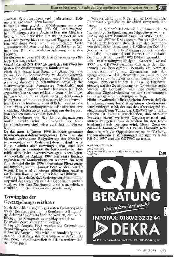 Vorschauseite 2: Bonner Notizen 3. Stufe der Gesundheitsreform in weiter Ferne