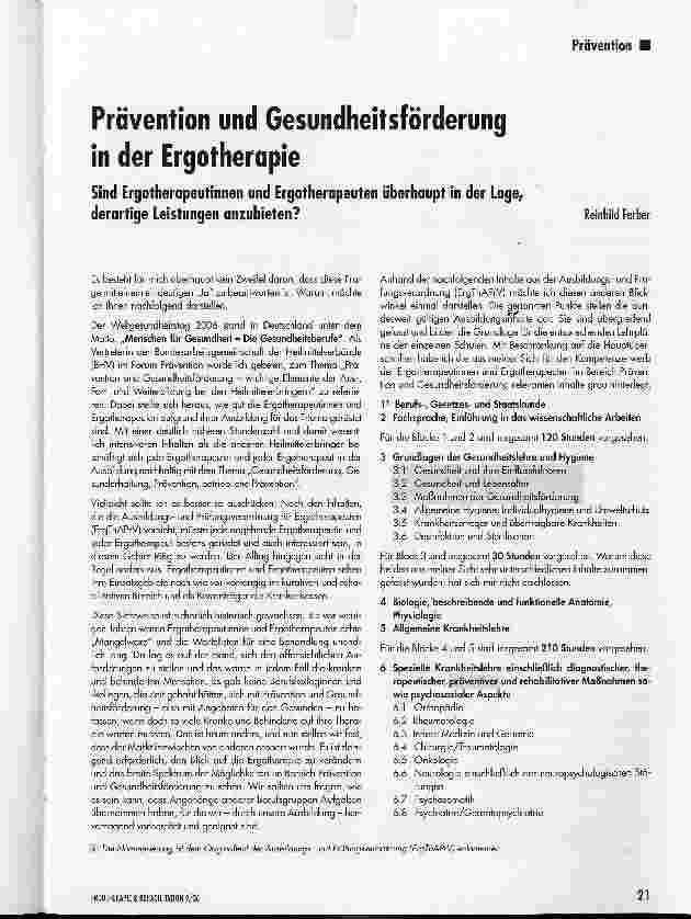Vorschauseite 1: Prävention und Gesundheitsförderung in der Ergotherapie