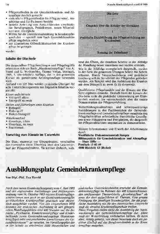 Vorschauseite 1: Ausbildungsplatz Gemeindekrankenpflege