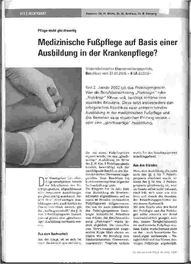 Vorschauseite 1: Medizinische Fußpflege auf Basis einer Ausbildung in der Krankenpflege?