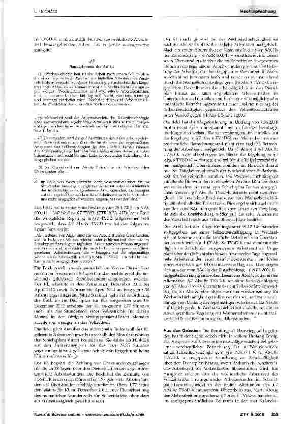 Vorschauseite 2: Überstundenzuschläge für Teilzeitbeschäftigte, die in Wechselschicht arbeiten (TVöD)TVöD-K § 7 Abs. 6, 7, 8 Buchst, c, § 8 Abs. 1
