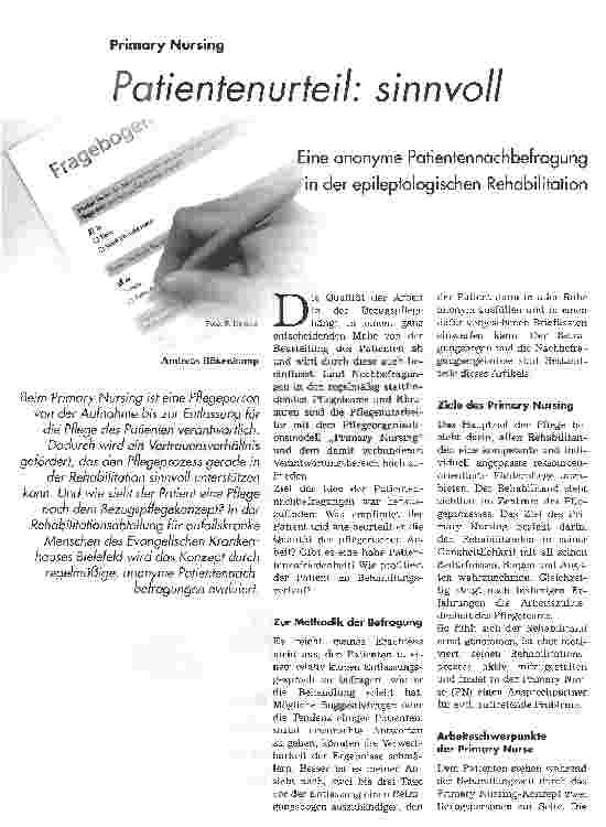 Vorschauseite 1: Primary NursingPatientenurteil: sinnvoll