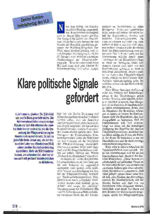 Vorschauseite 1: Klare politische Signale gefordert Zweiter Bundesheimleitertag des VLA