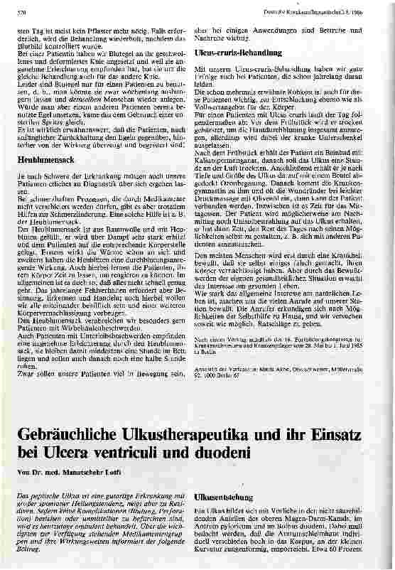 Vorschauseite 1: Gebräuchliche Ulkustherapeutika und ihr Einsatz bei Ulcera ventriculi und duodeni