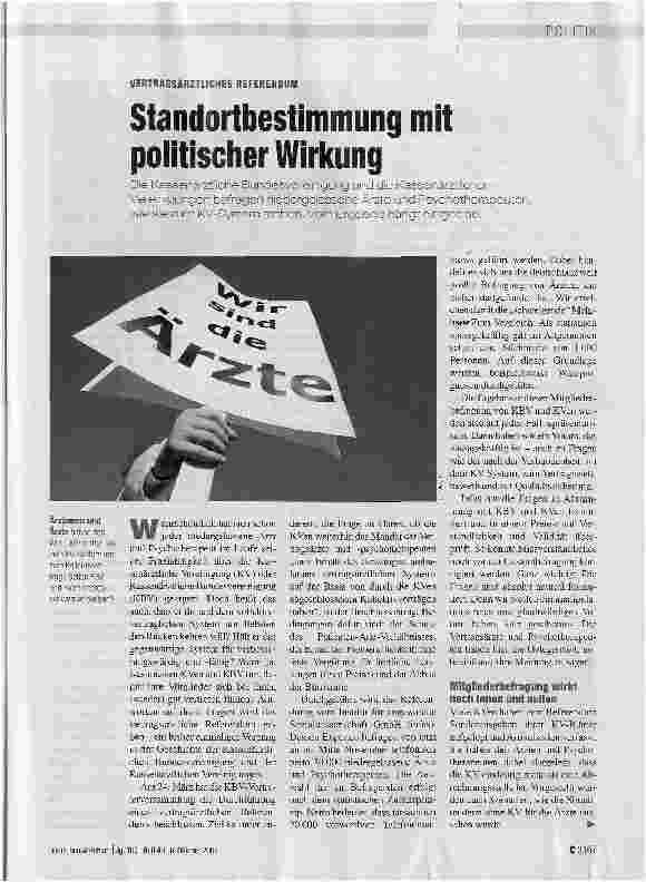 Vorschauseite 1: VERTRAGSÄRZTLICHES REFERENDUMStandortbestimmung mit politischer Wirkung