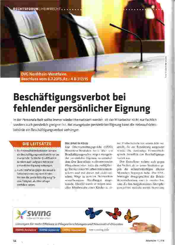 Vorschauseite 1: Beschäftigungsverbot bei fehlender persönlicher Eignung