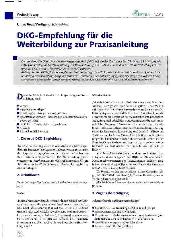 Vorschauseite 1: DKC-Empfehlung für die Weiterbildung zur Praxisanleitung