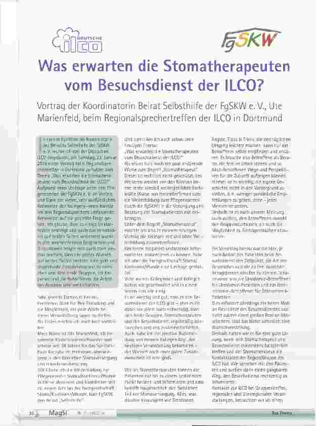 Vorschauseite 1: Was erwarten die Stomatherapeuten vom Besuchsdienst der ILCO?