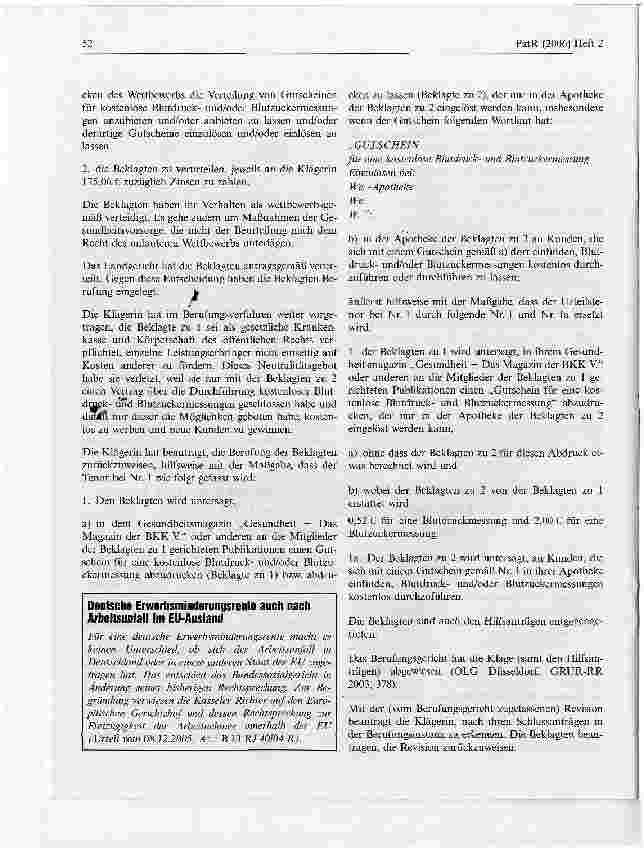 Vorschauseite 2: Keine Beurteilung von Handlungen der Krankenkassen und deren Leistungserbringern nach dem UWG