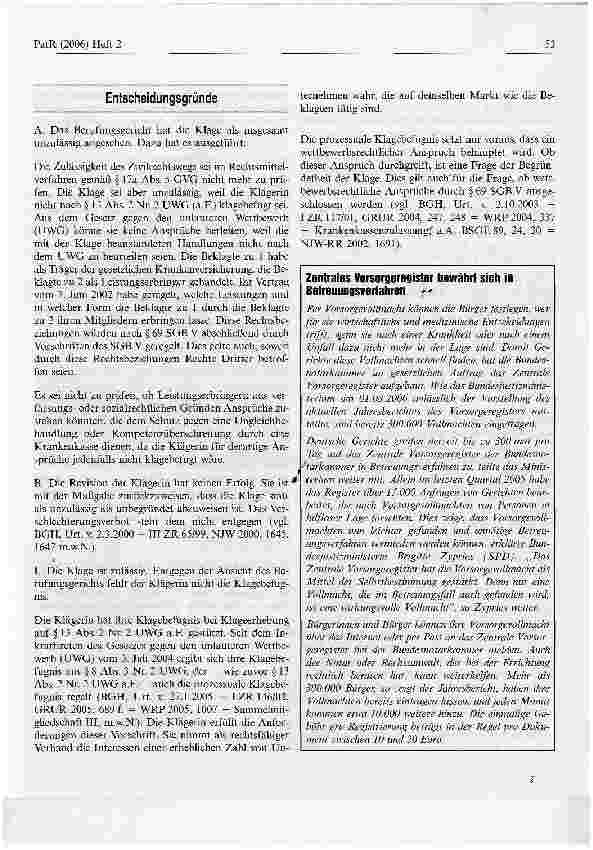 Vorschauseite 3: Keine Beurteilung von Handlungen der Krankenkassen und deren Leistungserbringern nach dem UWG