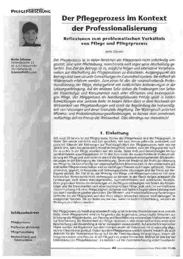 Vorschauseite 1: Der Pflegeprozess im Kontext der Professionalisierung