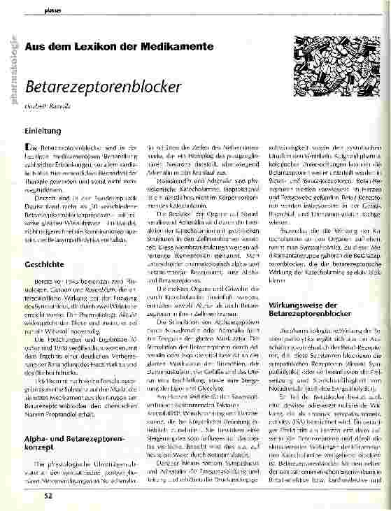 Vorschauseite 1: Aus dem Lexikon der Medikamente Betarezeptorenblocker