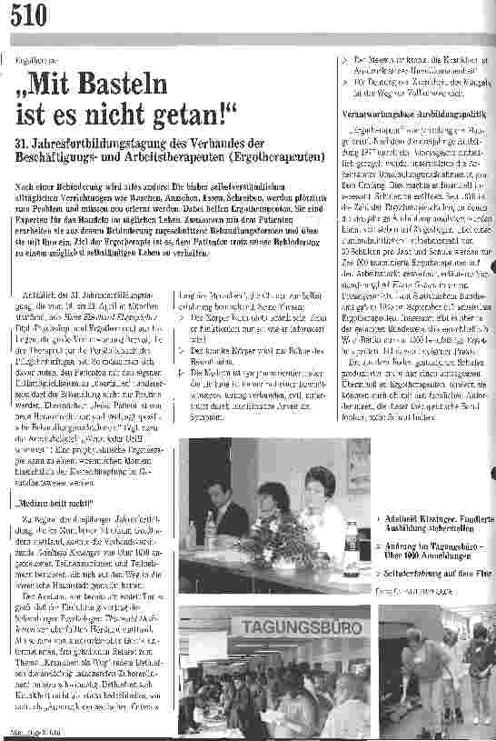 Vorschauseite 1: Mit Basteln ist es nicht getan! 31.Jahresfortbildungstagung des Verbandes der Beschäftigungs -und Arbeitstherapeuten