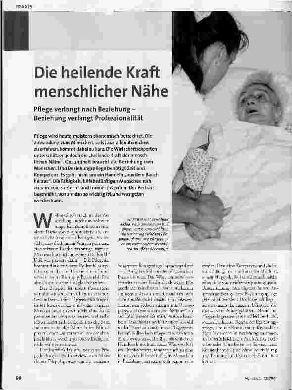 Vorschauseite 1: Die heilende Kraft menschlicher Nähe - Pflege verlangt nach Beziehung -Beziehung verlangt Professionalität