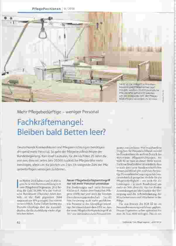 Vorschauseite 1: Mehr Pflegebedürftige weniger Personal Fachkräftemangel: Bleiben bald Betten leer?