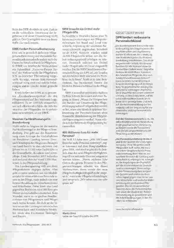 Vorschauseite 2: Mehr Pflegebedürftige weniger Personal Fachkräftemangel: Bleiben bald Betten leer?