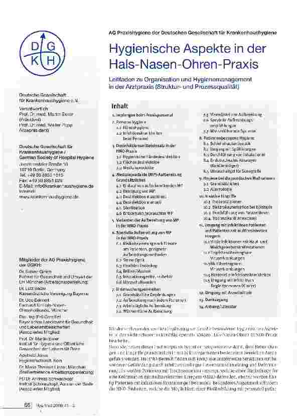Vorschauseite 1: Hygienische Aspekte in der Hals-Nasen-Ohren-Praxis