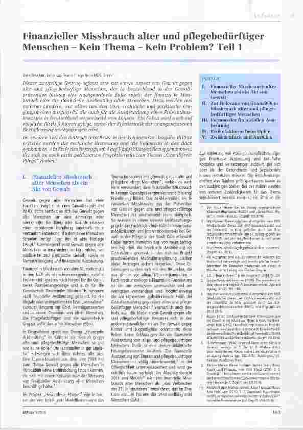 Vorschauseite 1: Finanzieller Missbrauch alter und pflegebedürftiger Menschen Kein Thema Kein Problem? Teil 1