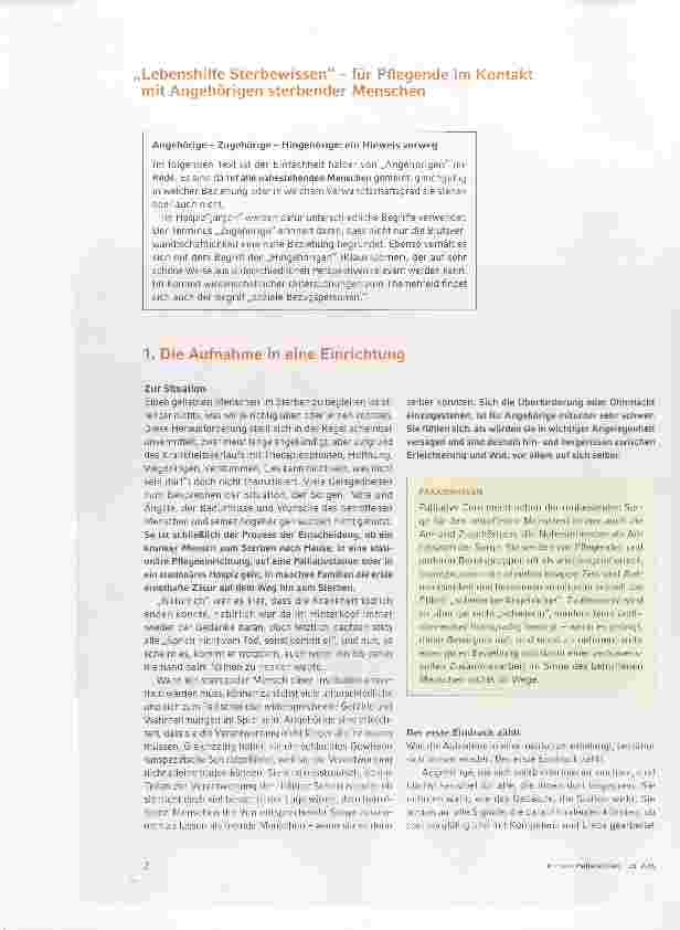 Vorschauseite 1: Lebenshilfe Sterbewissen für Pflegende im Kontakt mit Angehörigen sterbender Menschen
