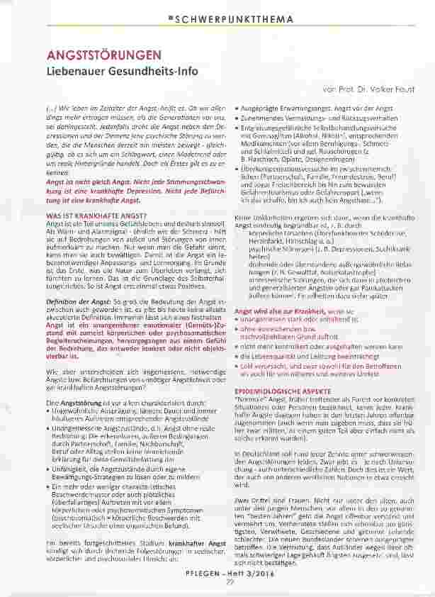 Vorschauseite 1: ANGSTSTÖRUNGEN Liebenauer Gesundheits-Info